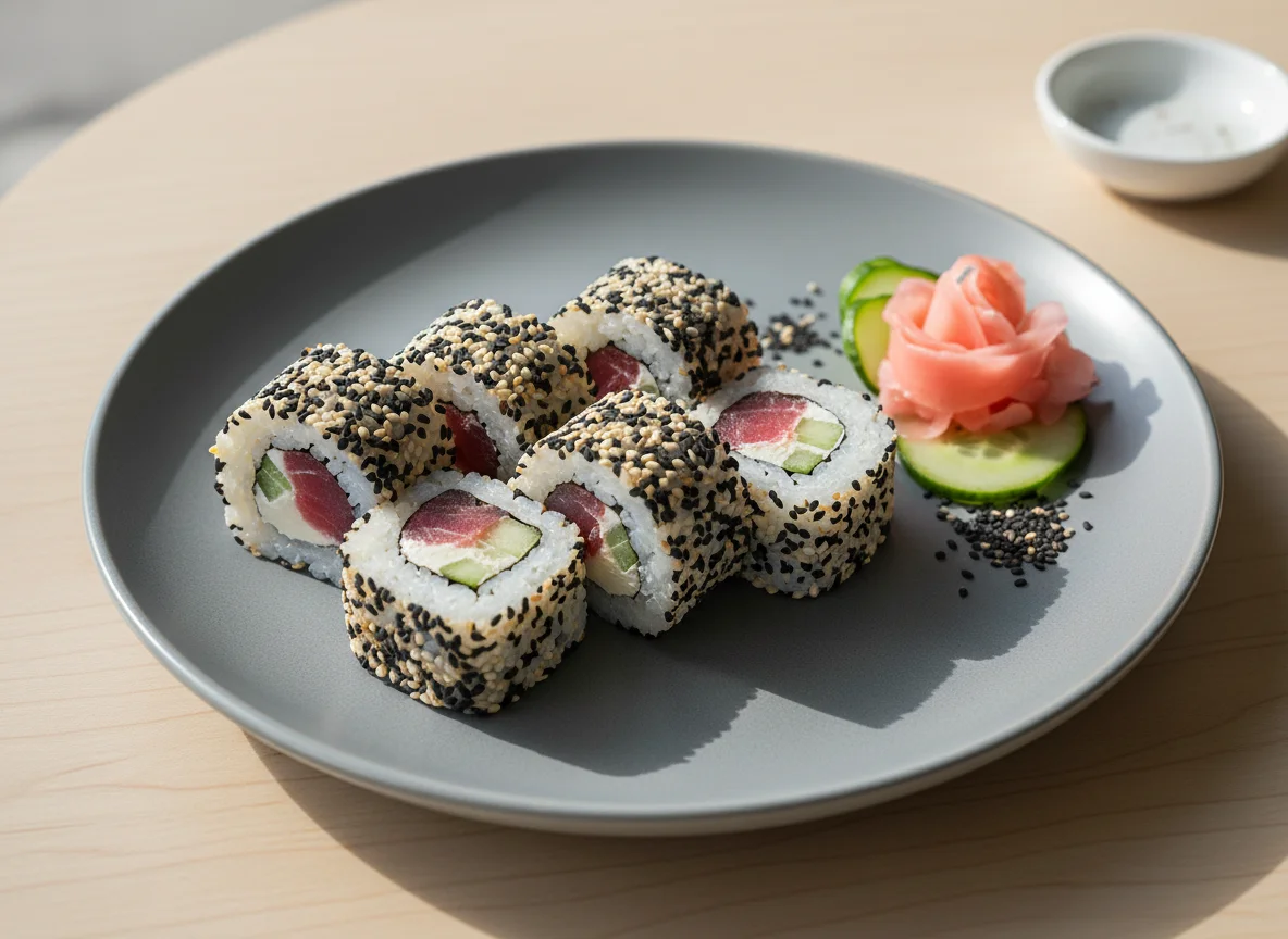 Sushi Rolle mit Thunfisch und Ingwer photo