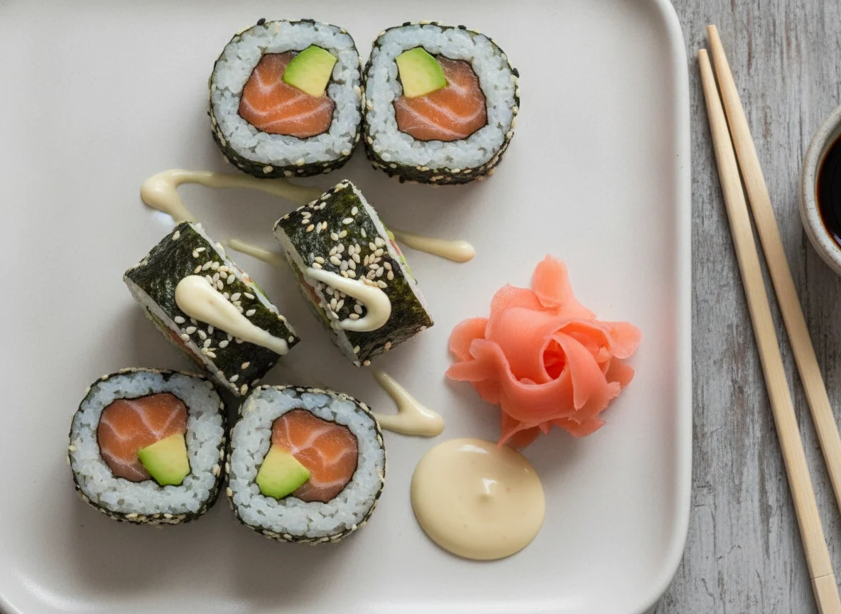 Sushi Rollen mit Lachs und Avocado photo