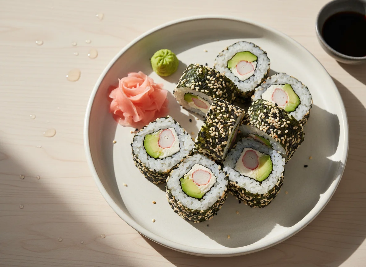 Sushi Rolls mit Avocado und Surimi photo