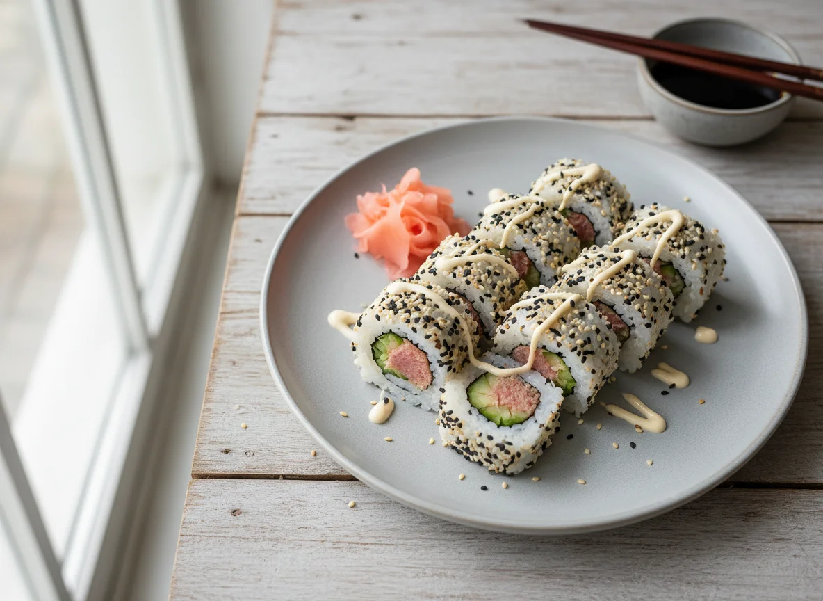 Sushi Rolls mit Thunfisch und Gurke photo