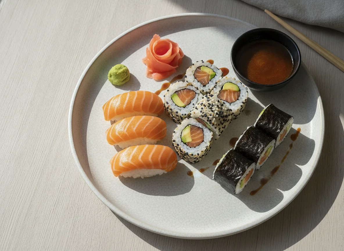 Sushi Set mit Lachs und Avocado photo