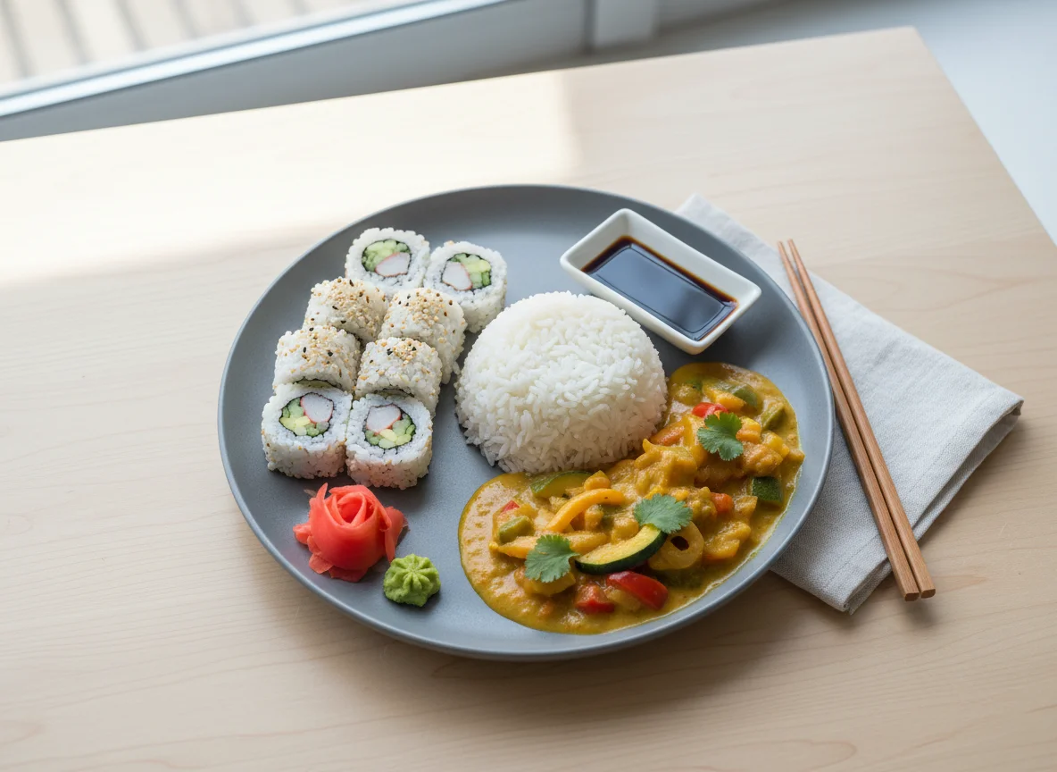 Sushi und Curry mit Reis photo