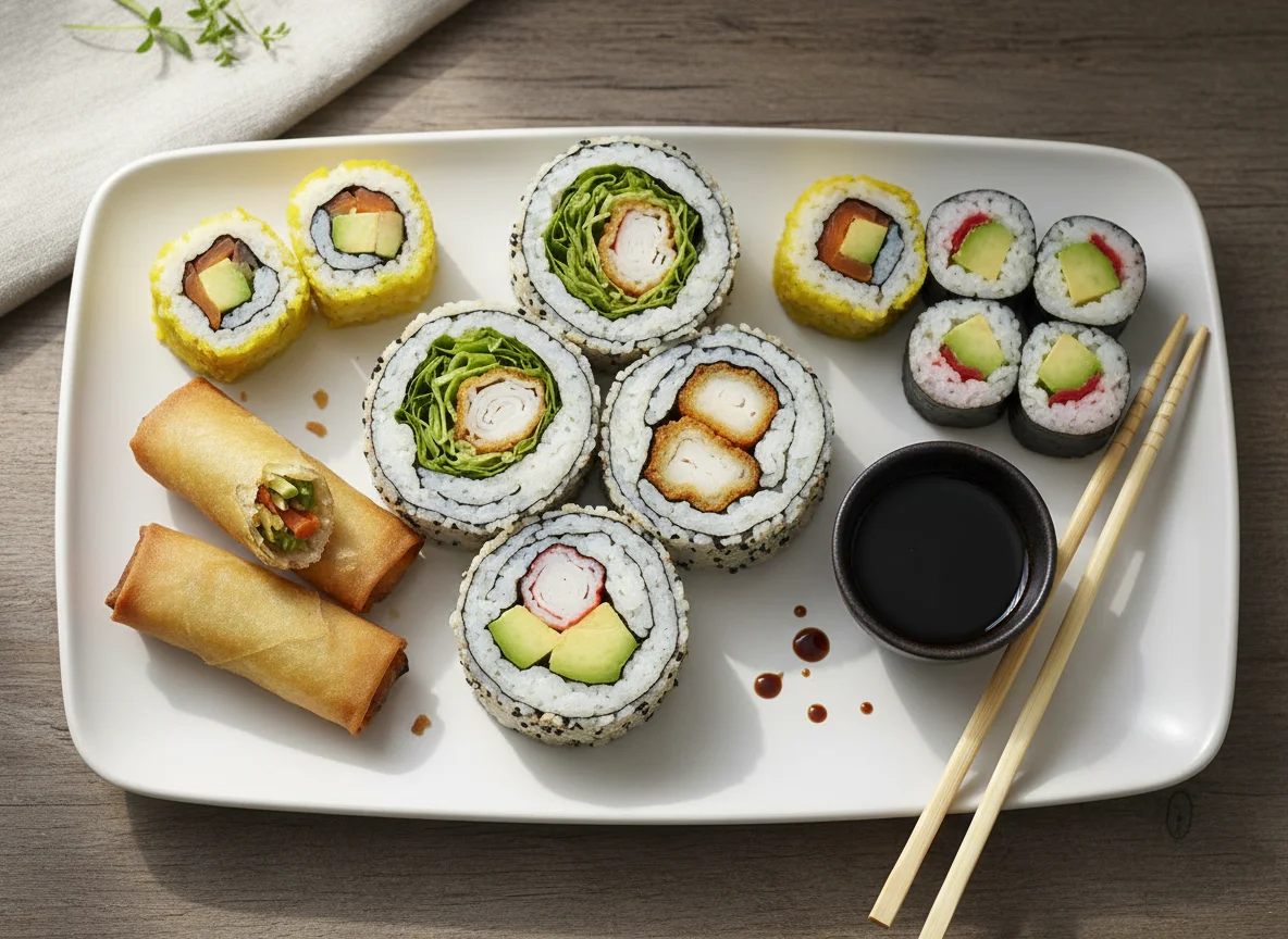 Sushi und Frühlingsrollen photo