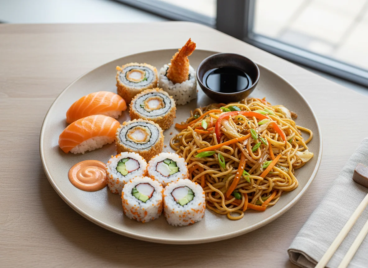 Sushi und gebratene Nudeln photo
