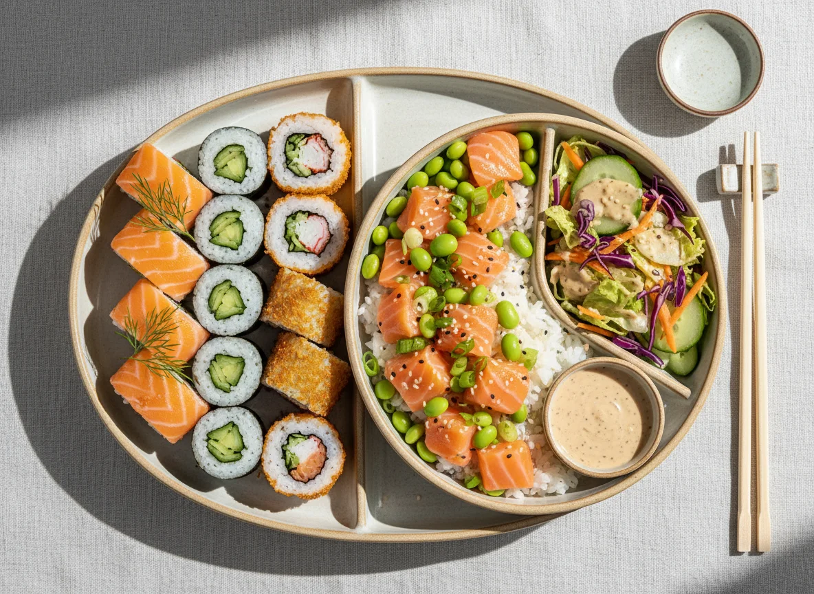 Sushi und Poke Bowl Bento photo