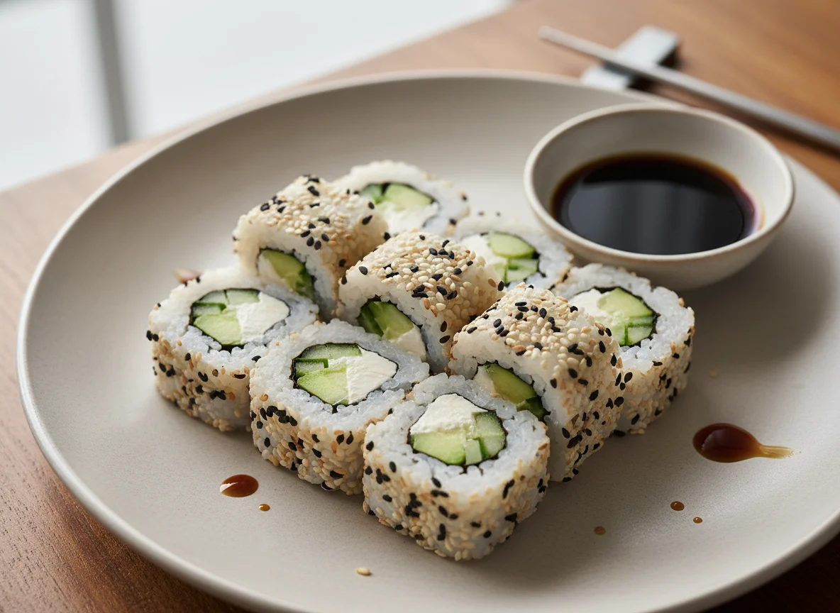 Sushi Uramaki mit Avocado und Gurke photo