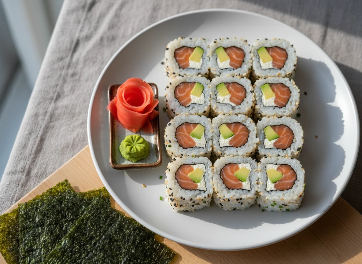 Sushi Uramaki mit Lachs und Avocado photo