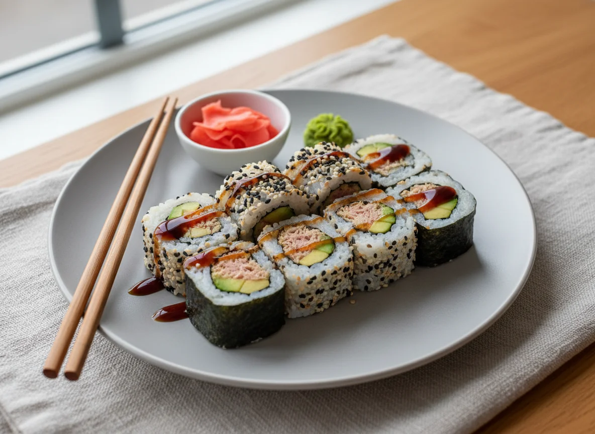 Sushi Uramaki mit Thunfisch und Avocado photo