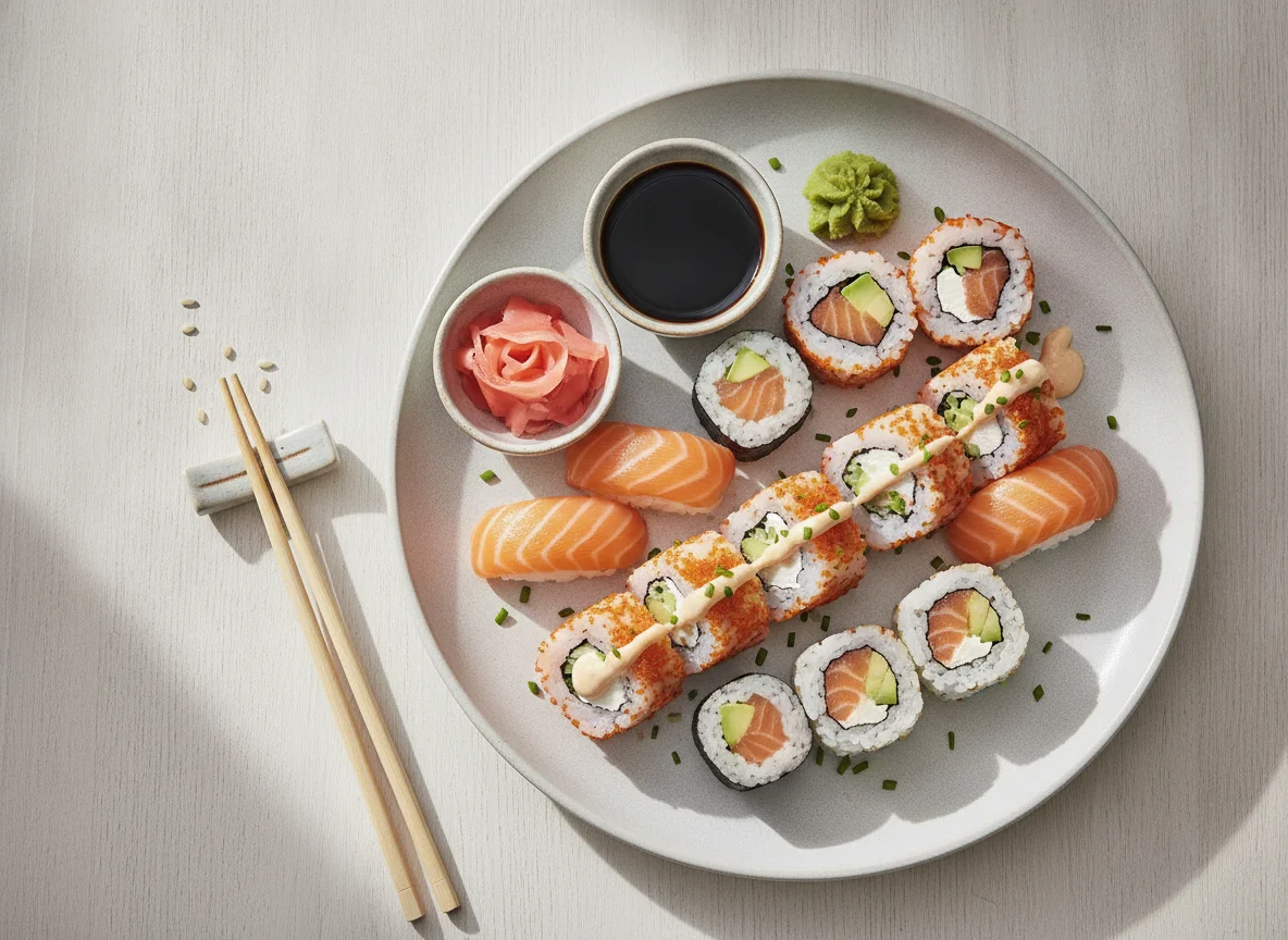 Sushi Variation mit Lachs und Avocado photo