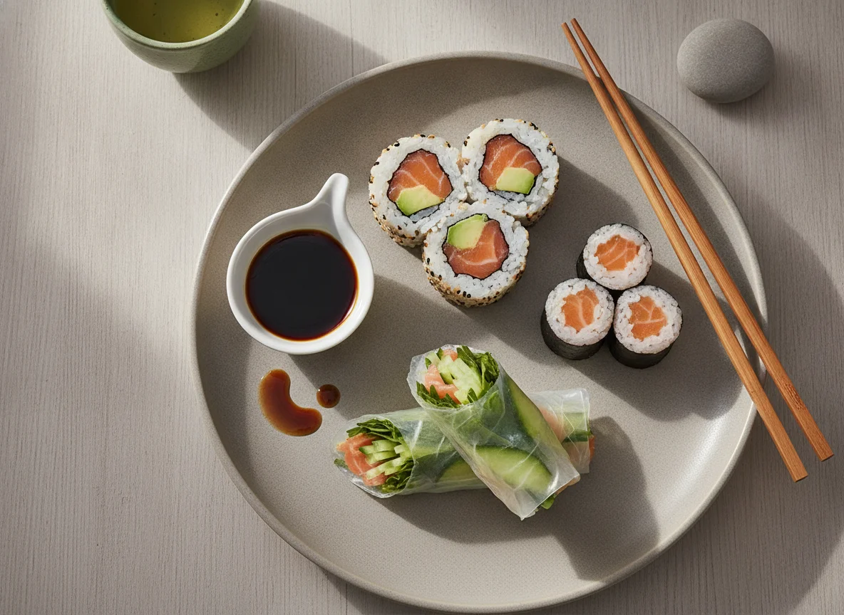 Sushi Variation mit Sojasauce photo