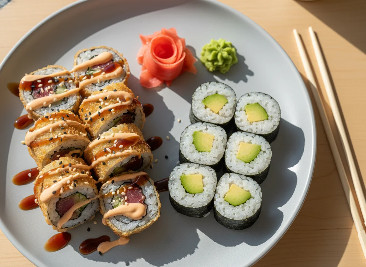 Sushi-Mix (frittierte und Avocado-Maki) photo