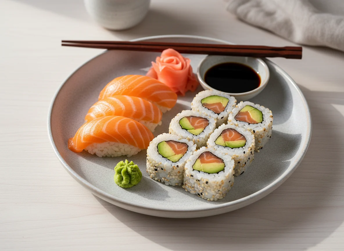 Sushi-Mix mit Lachs Nigiri und Maki photo
