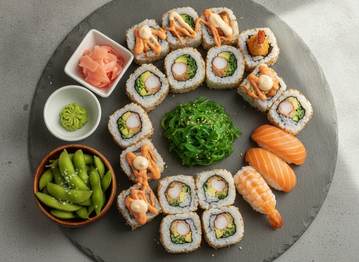 Sushi-Platte mit Edamame photo