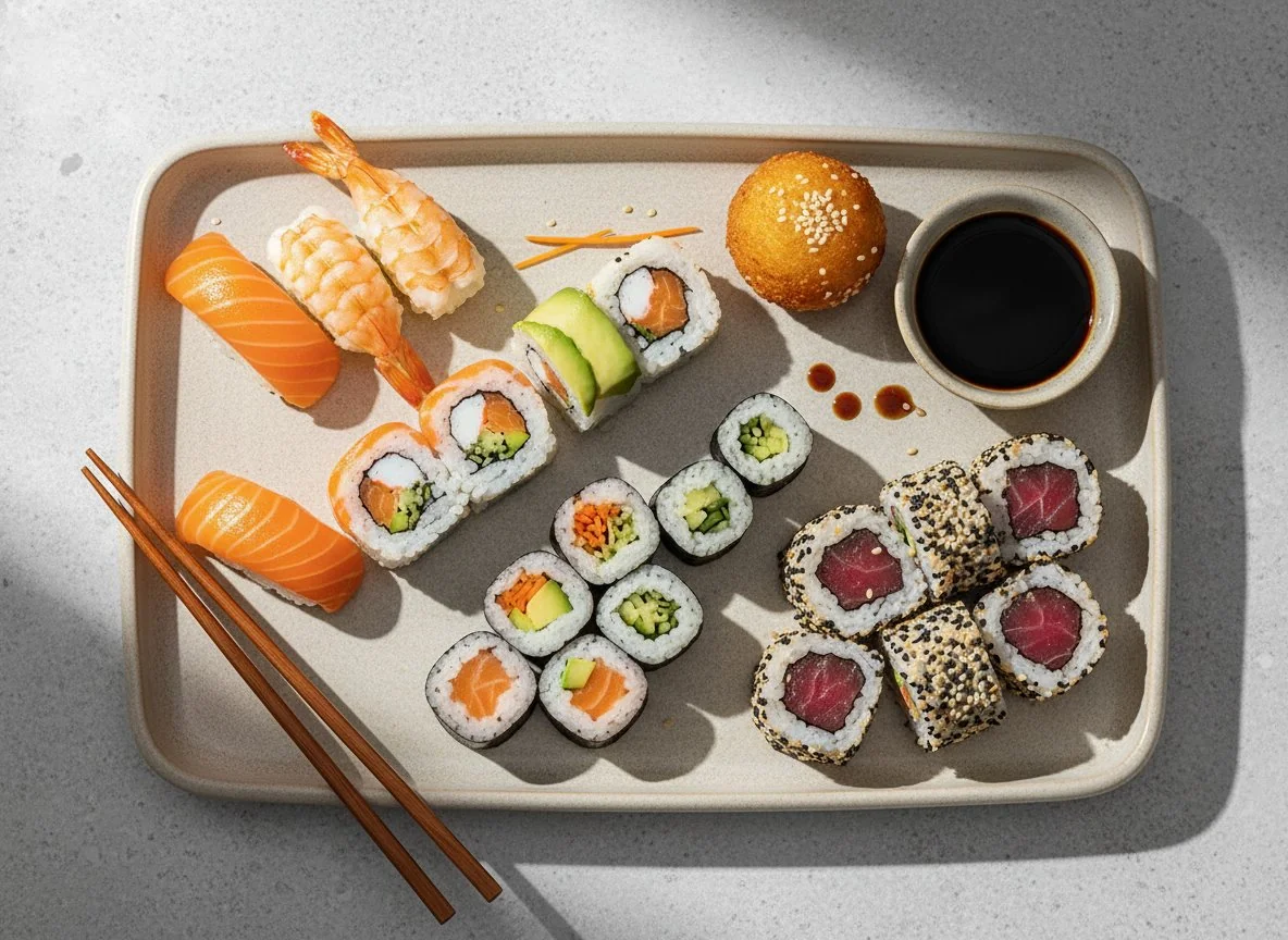 Sushi-Platte mit Sesamkugel photo
