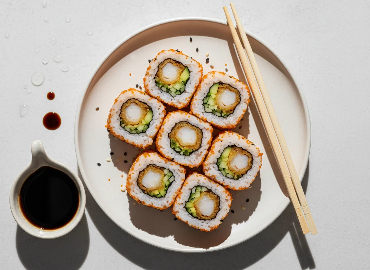 Sushi-Rolle mit frittierten Garnelen photo
