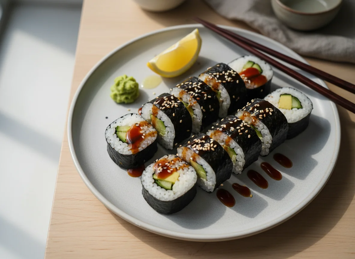 Sushi-Rollen mit Avocado und Gurke photo