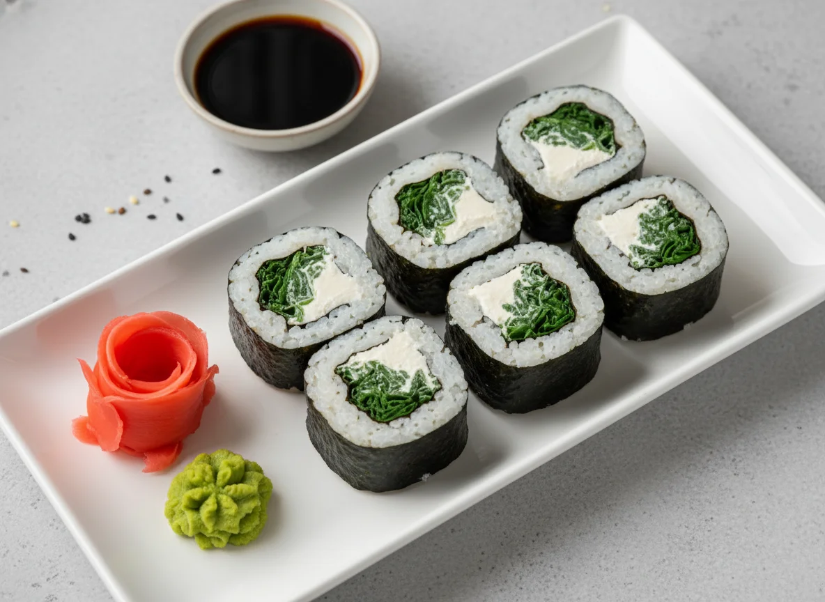 Sushi-Rollen mit Frischkäse und Spinat photo