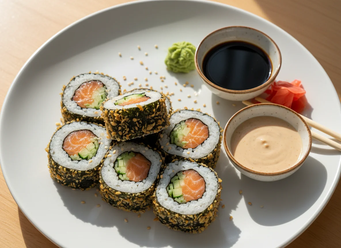 Sushi-Rollen mit Lachs und Gurke photo