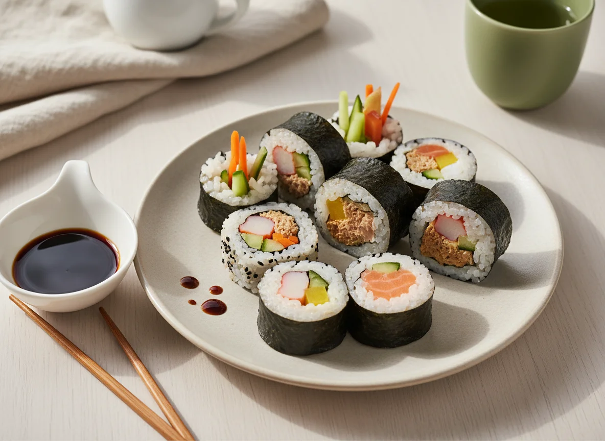 Sushi-Rollen mit Sojasauce photo