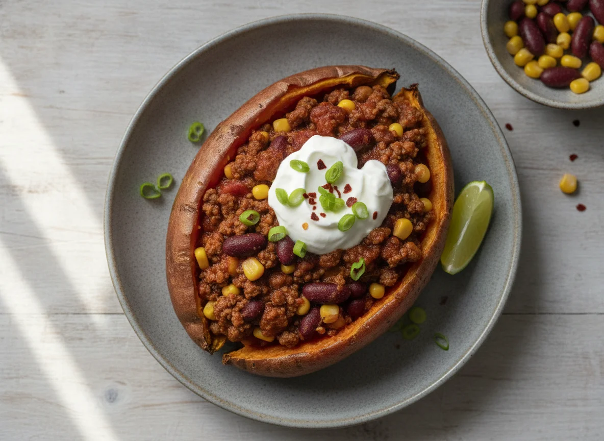 Süßkartoffel mit Chili und Sauerrahm photo