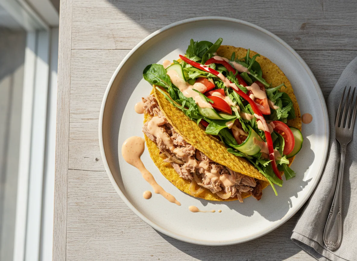 Taco mit Salat und Dressing photo