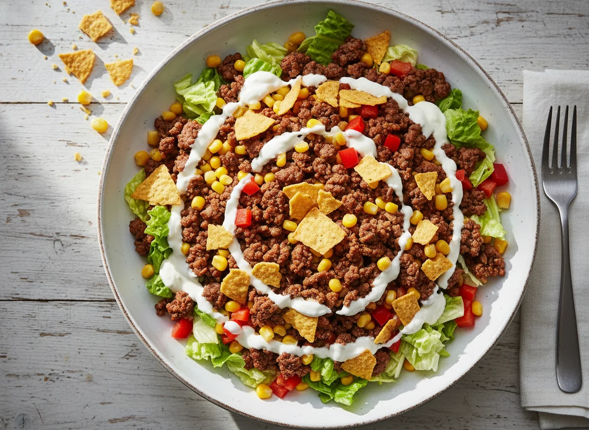 Taco-Salat mit Hackfleisch und Mais photo