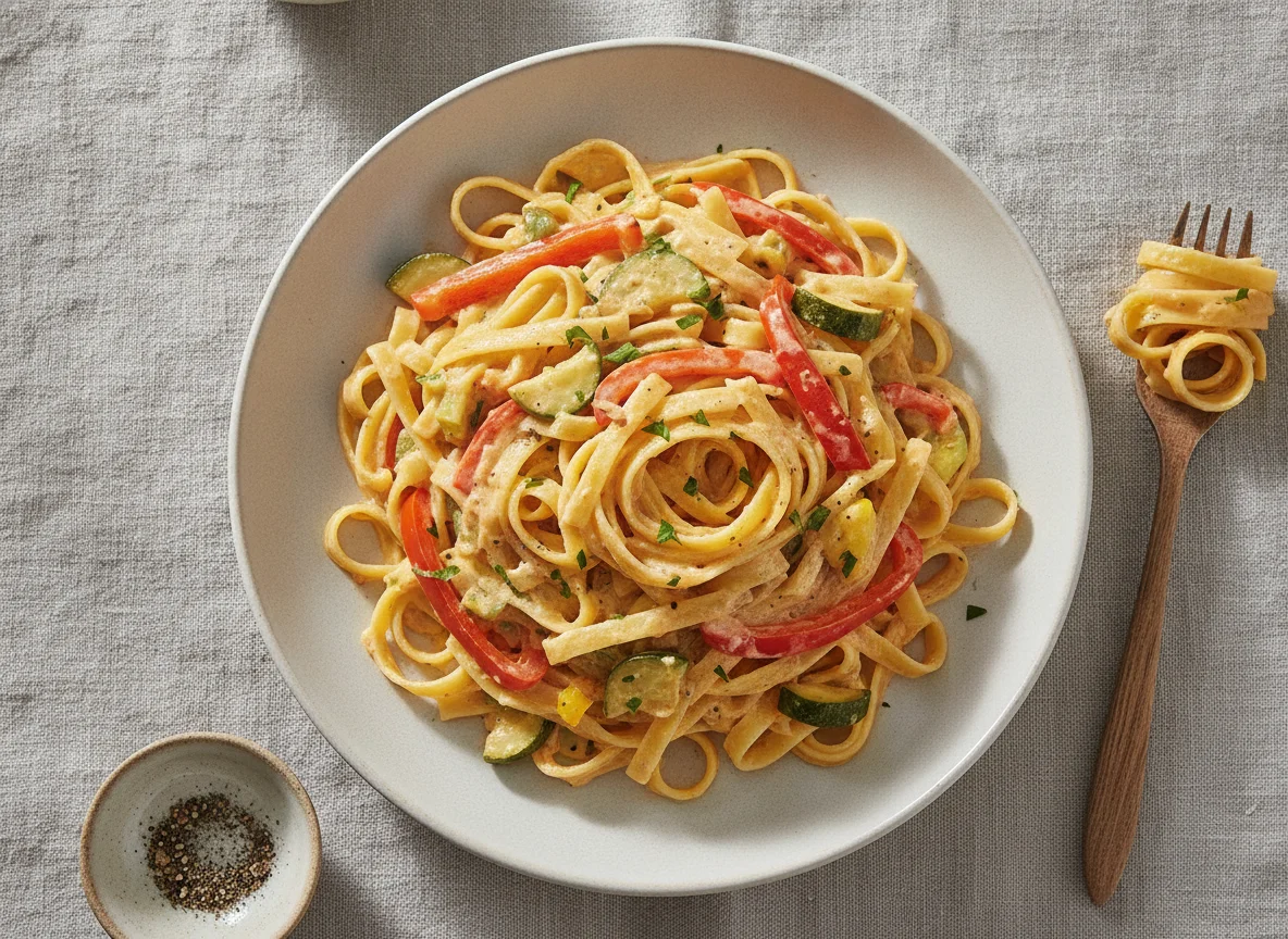 Tagliatelle mit cremiger Gemüsesauce photo