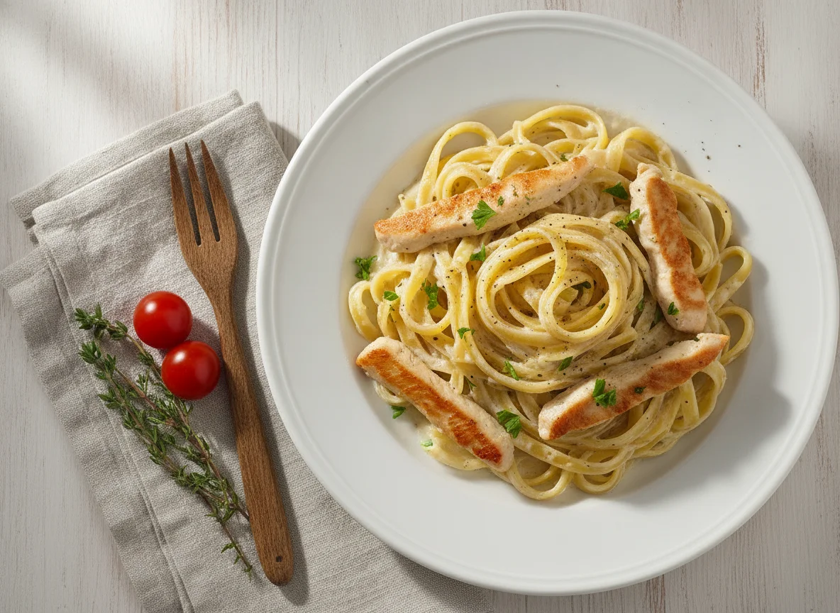 Tagliatelle mit Hähnchenbrust in Sahnesauce photo