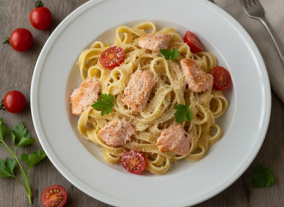 Tagliatelle mit Lachs in Sahnesauce photo