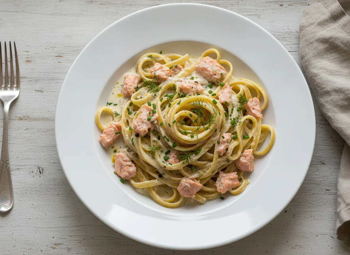 Tagliatelle mit Lachs in Sahnesoße photo