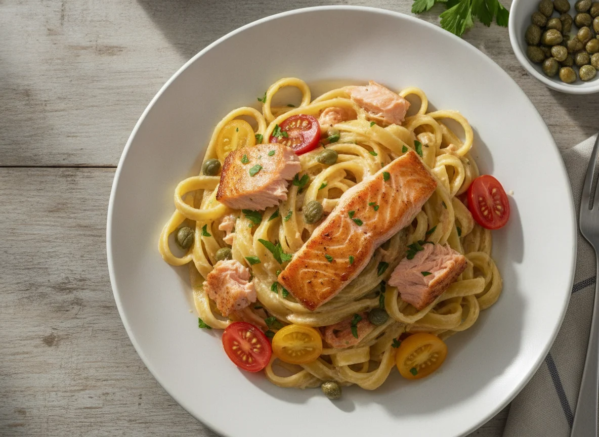 Tagliatelle mit Lachs und Rahmsauce photo