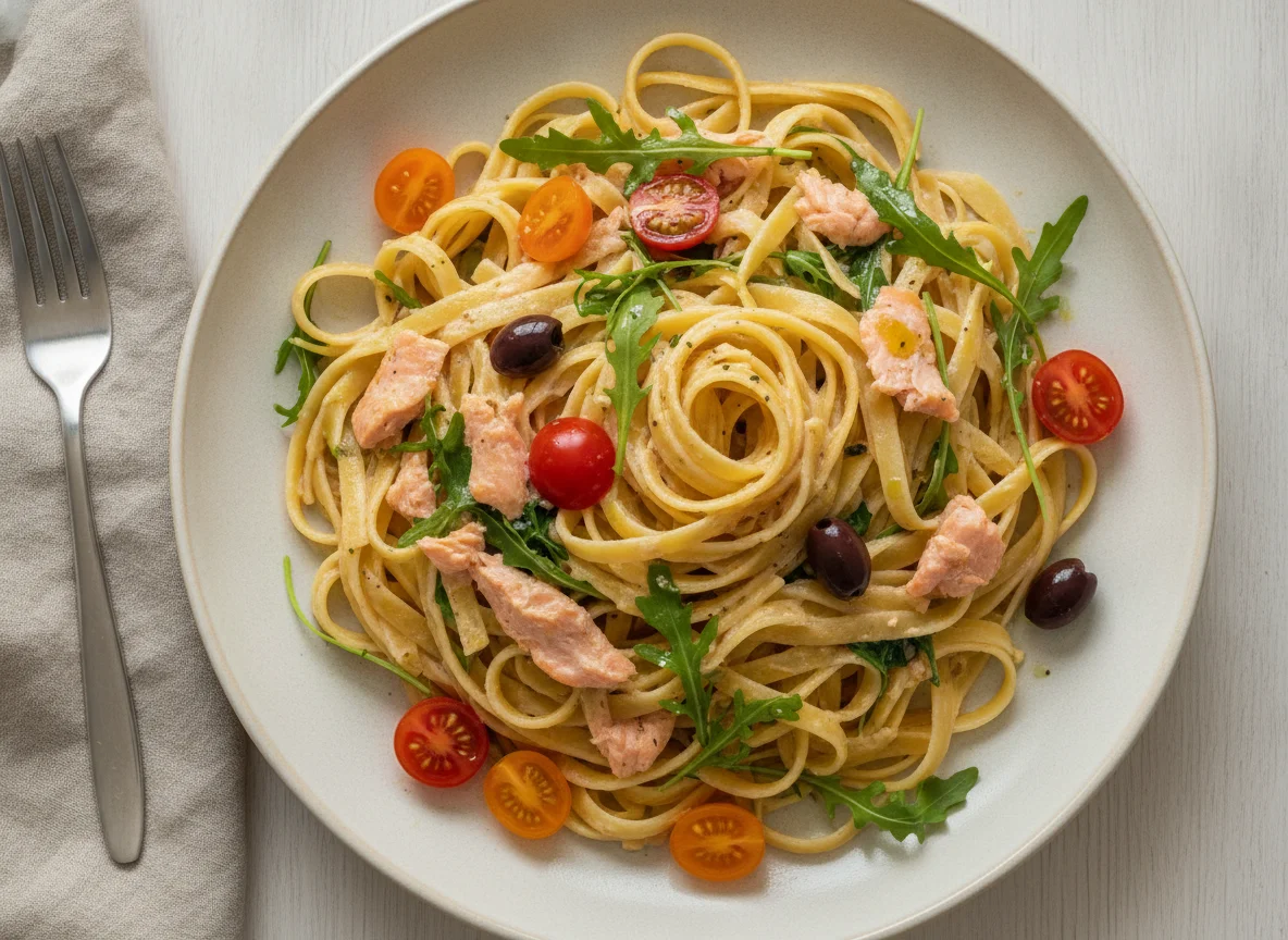 Tagliatelle mit Lachs und Rucola photo