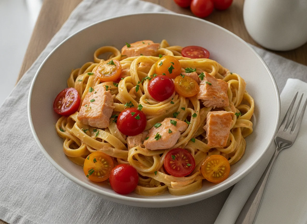 Tagliatelle mit Lachs und Tomaten photo