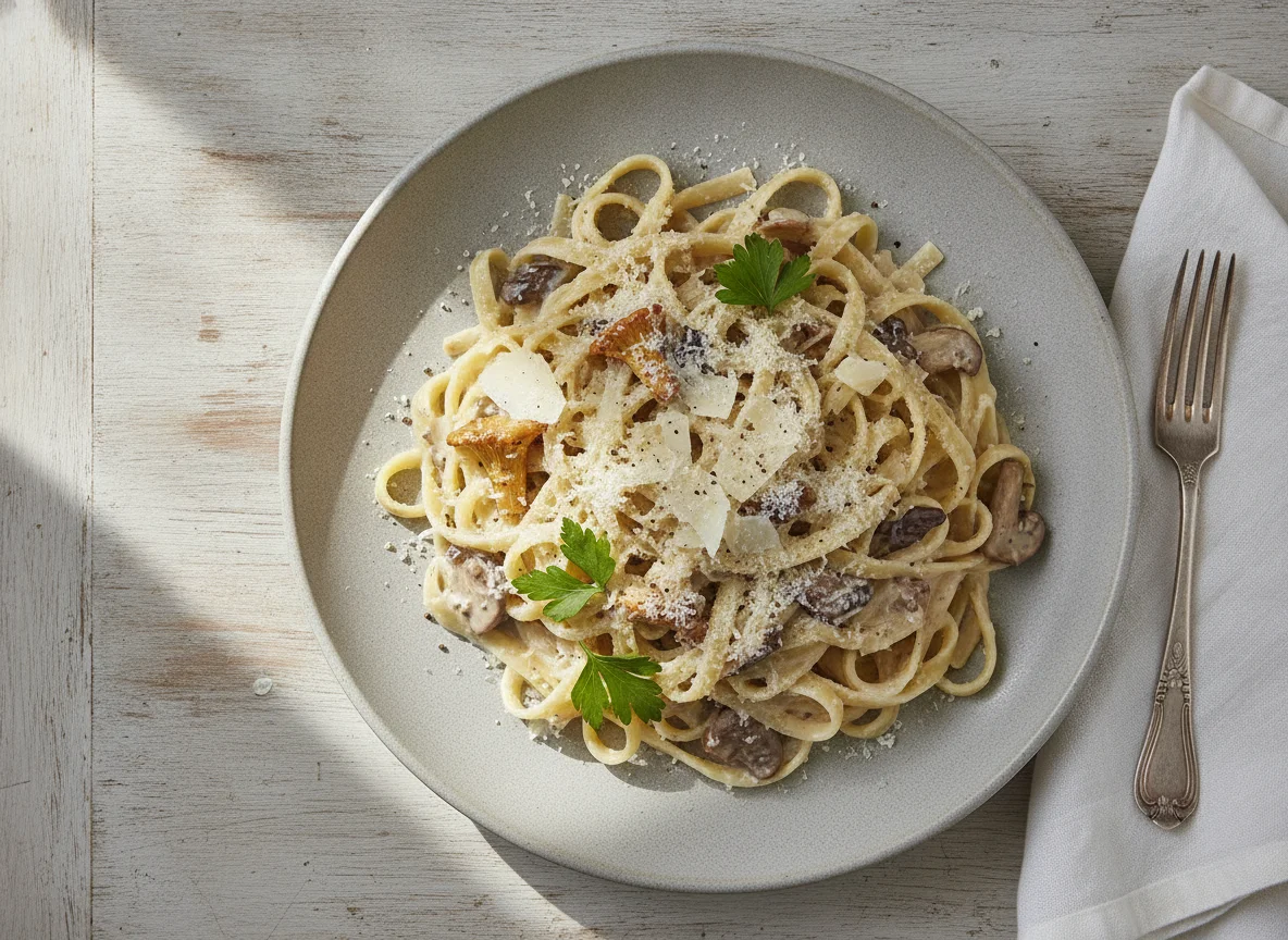 Tagliatelle mit Sahnesauce und Parmesan photo