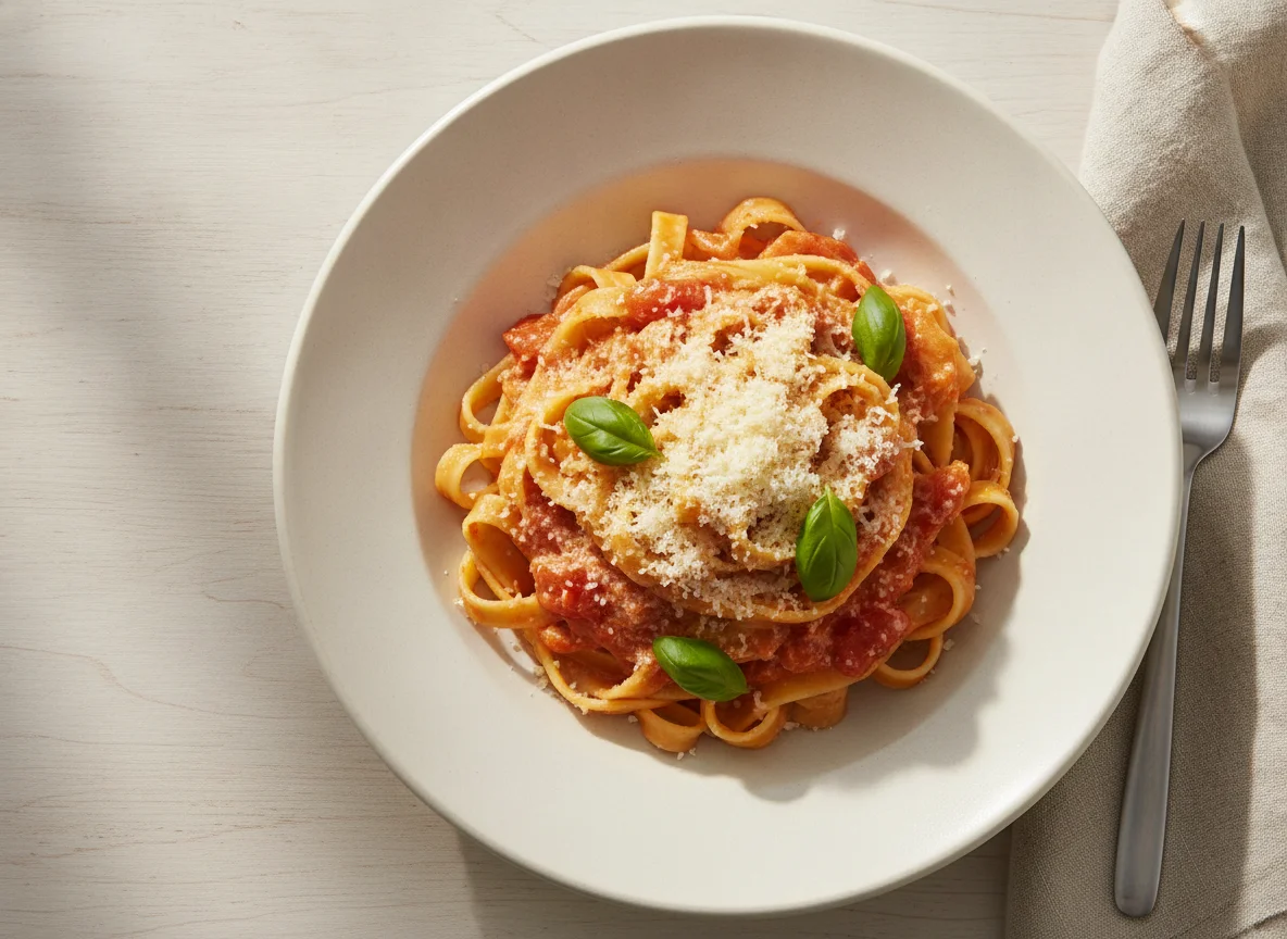 Tagliatelle mit Tomaten-Sahnesauce photo