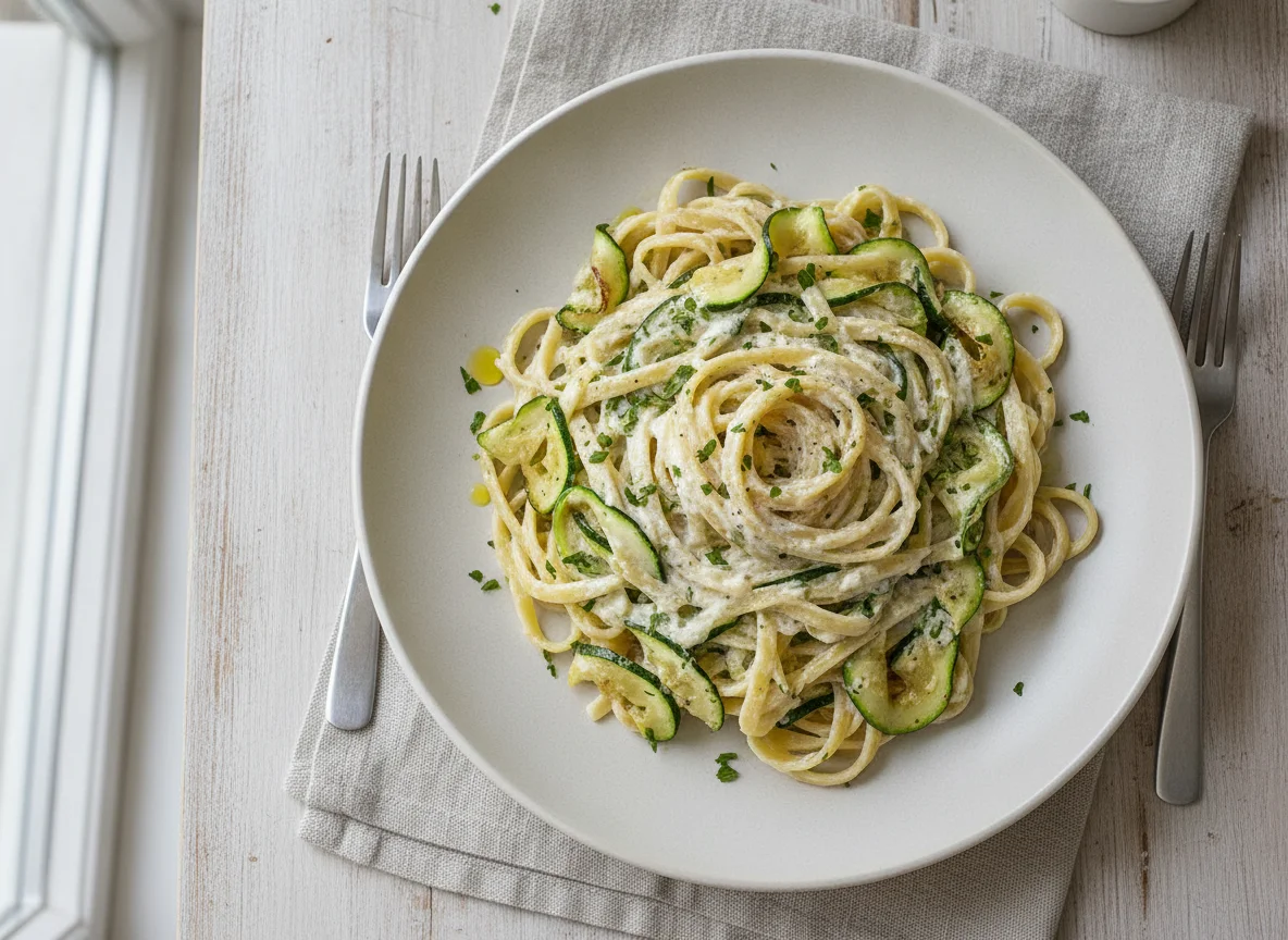 Tagliatelle mit Zucchini und Sahnesauce photo