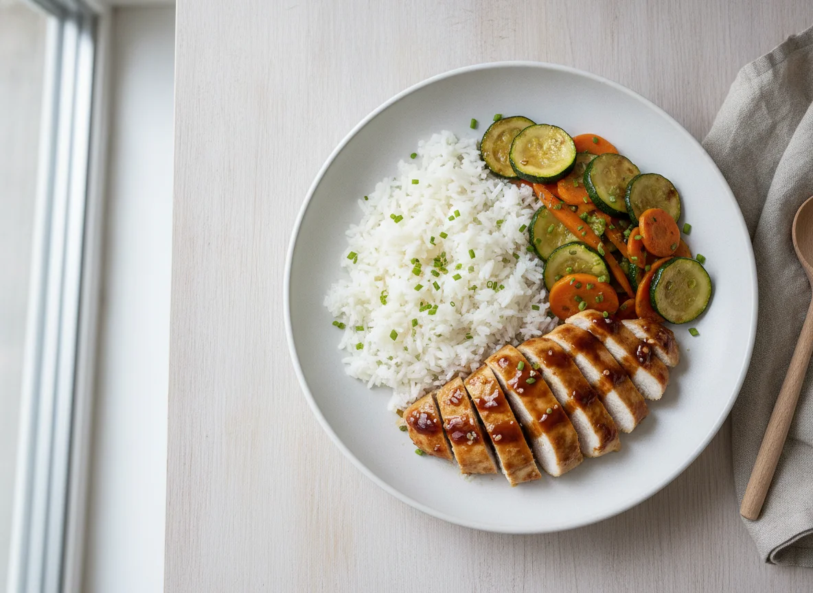 Teriyaki Hähnchen mit Reis und Gemüse photo