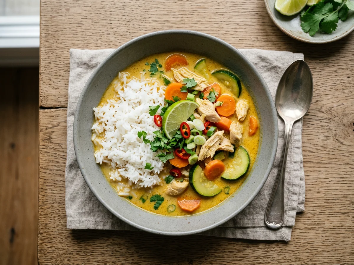 Thailändische Kokosmilchsuppe mit Reis photo