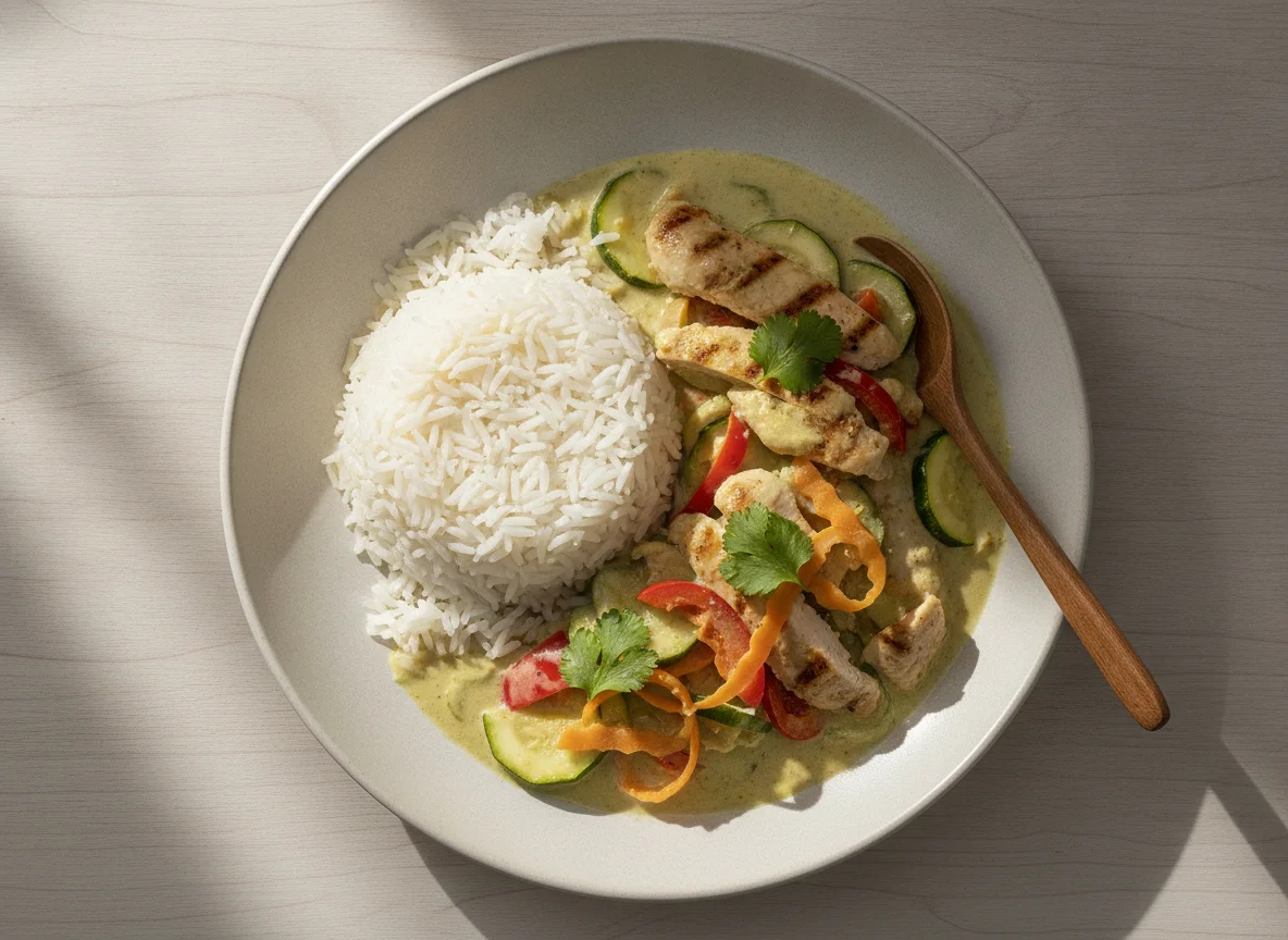 Thailändisches grünes Curry mit Reis photo