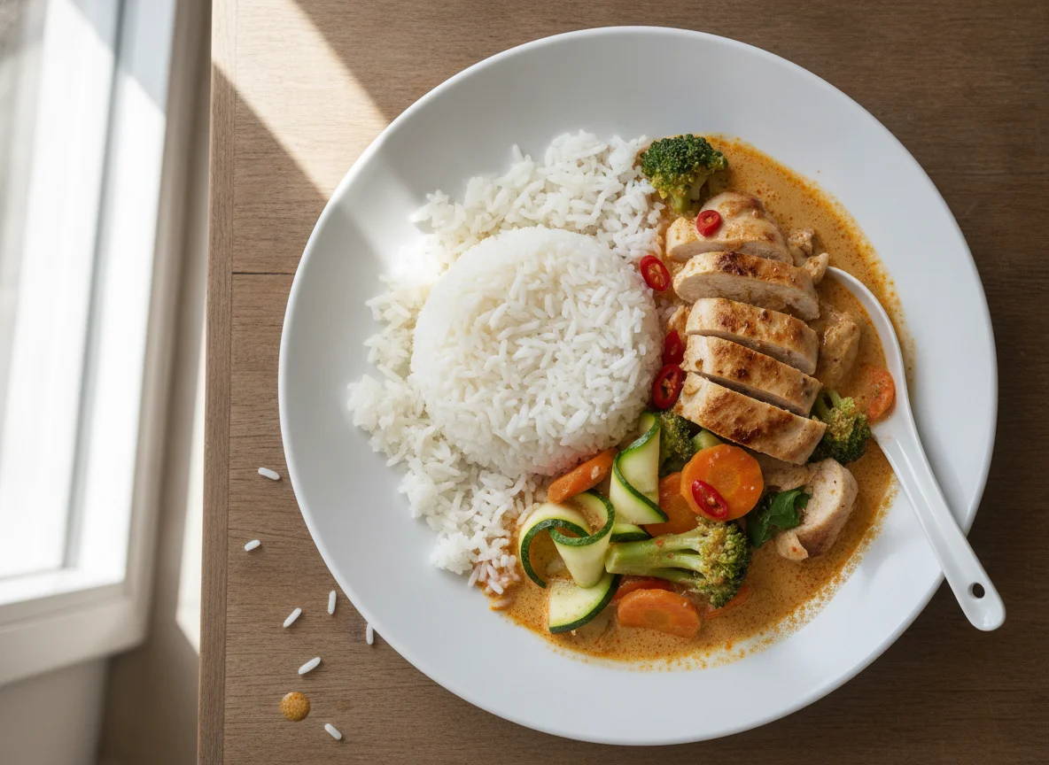 Thailändisches Rotes Curry mit Reis photo