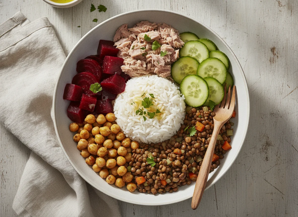 Thunfisch-Bowl mit Reis und Rote Bete photo