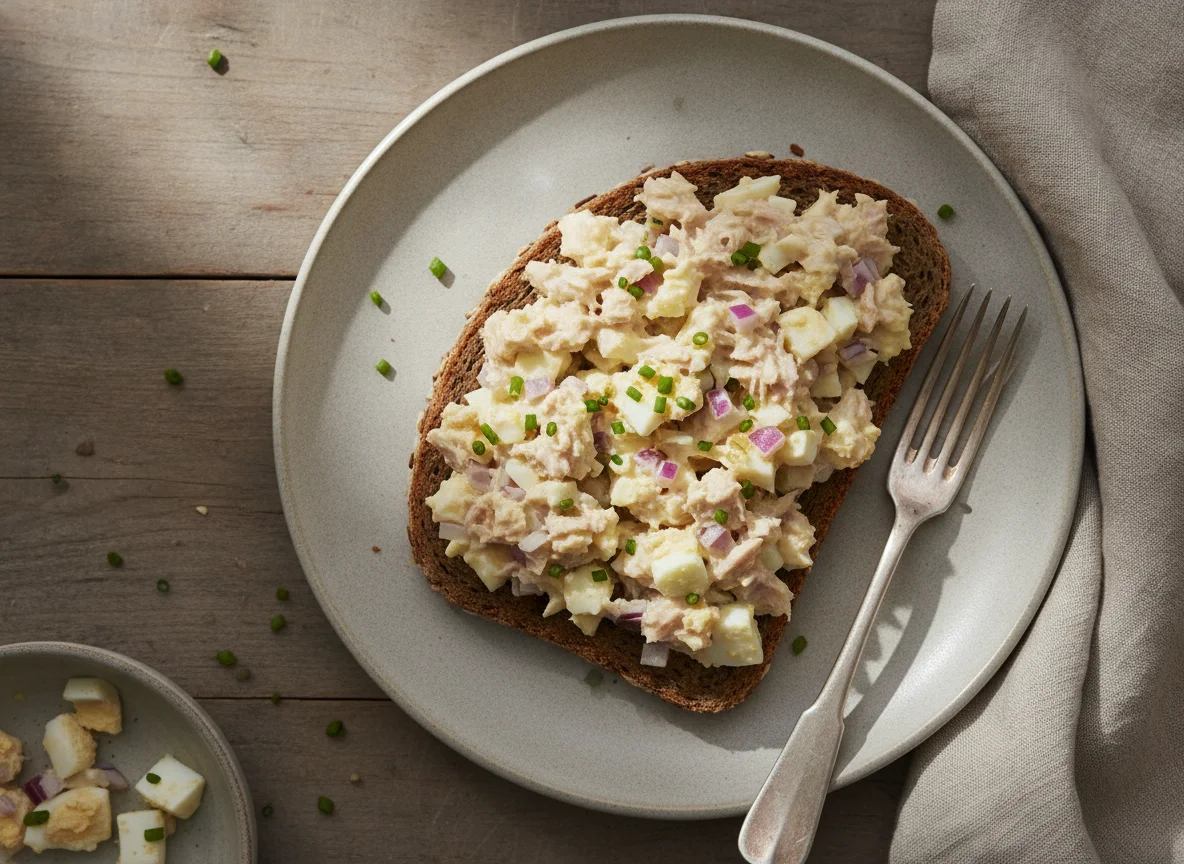 Thunfisch-Ei-Salat auf Vollkornbrot photo