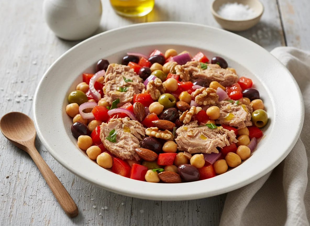Thunfisch-Gemüse-Pfanne mit Nüssen photo