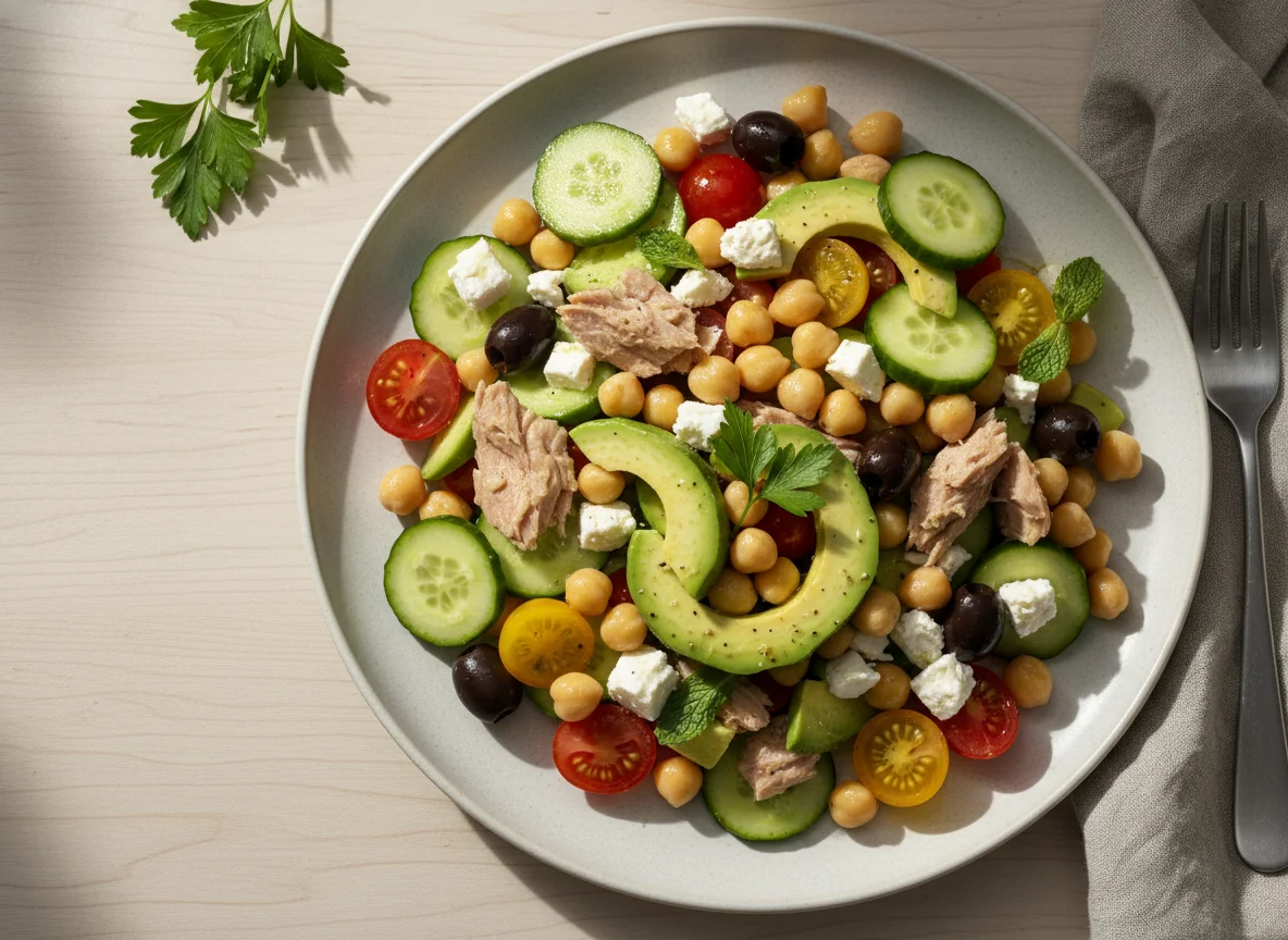 Thunfisch-Kichererbsen-Salat mit Avocado photo