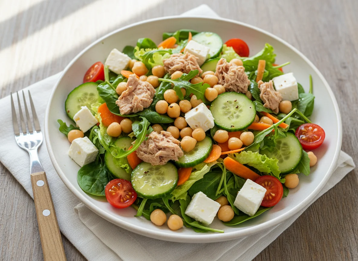 Thunfisch-Kichererbsen-Salat mit Feta photo