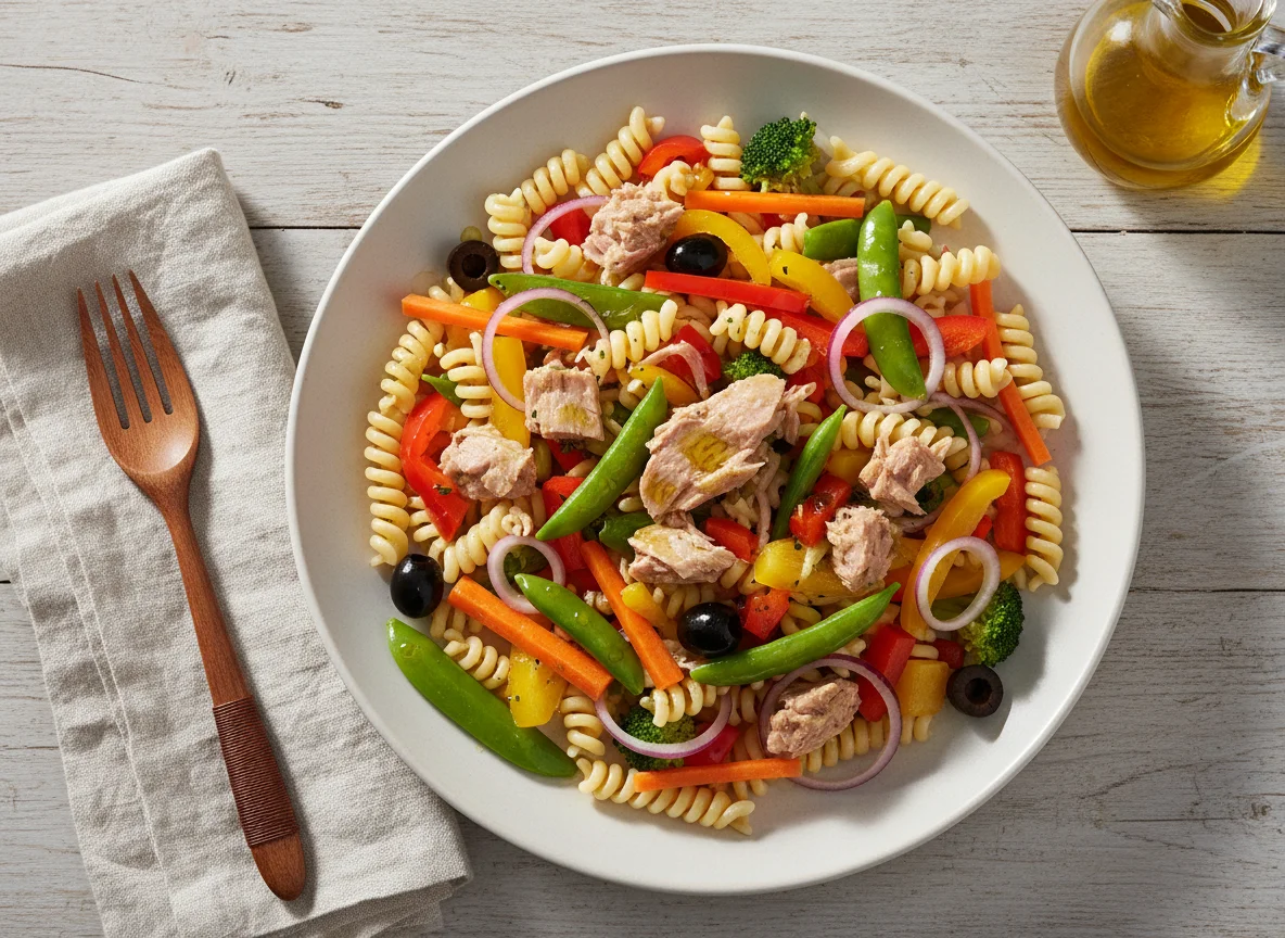 Thunfisch-Nudel-Salat mit Gemüse photo