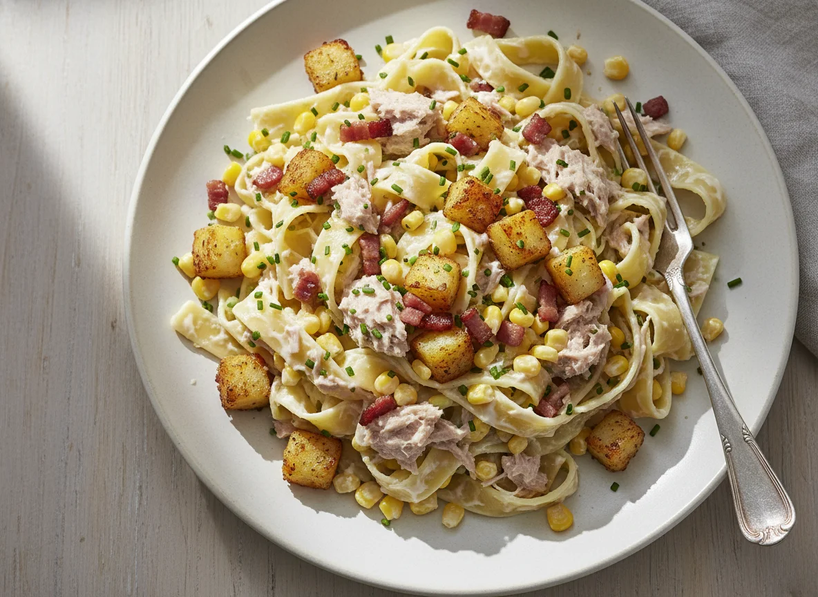 Thunfisch-Nudelsalat mit Rösti photo