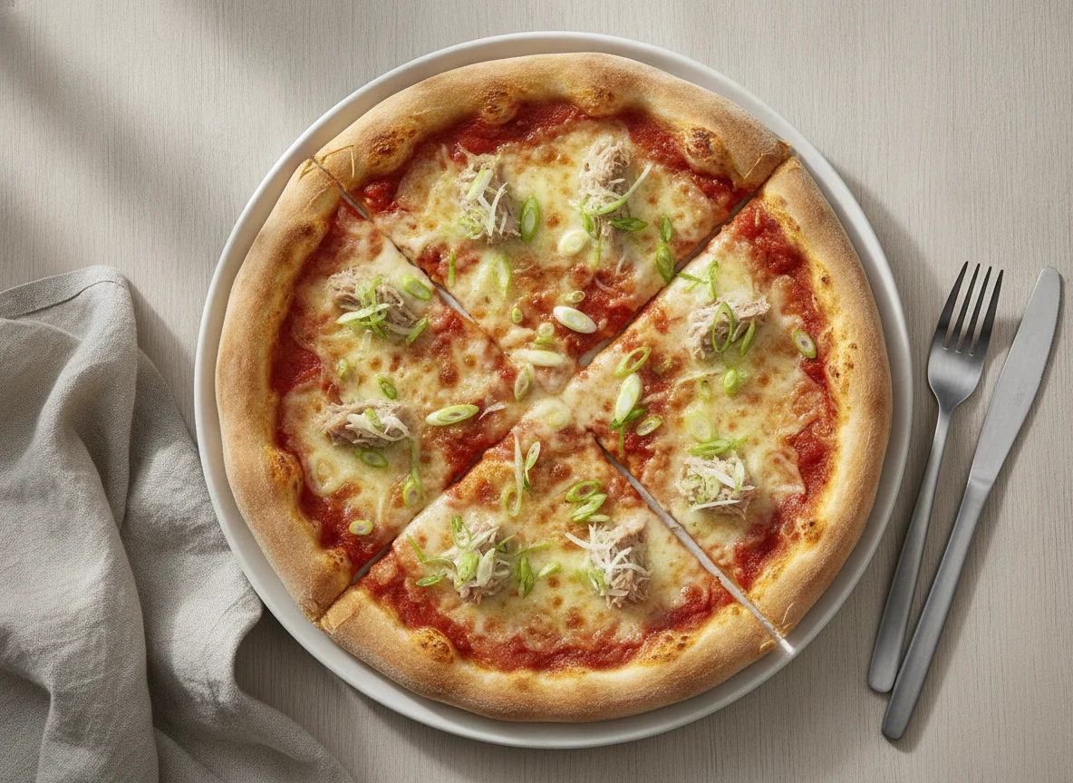 Thunfisch-Pizza mit Frühlingszwiebeln photo