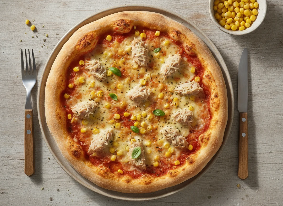 Thunfisch-Pizza mit Mais photo