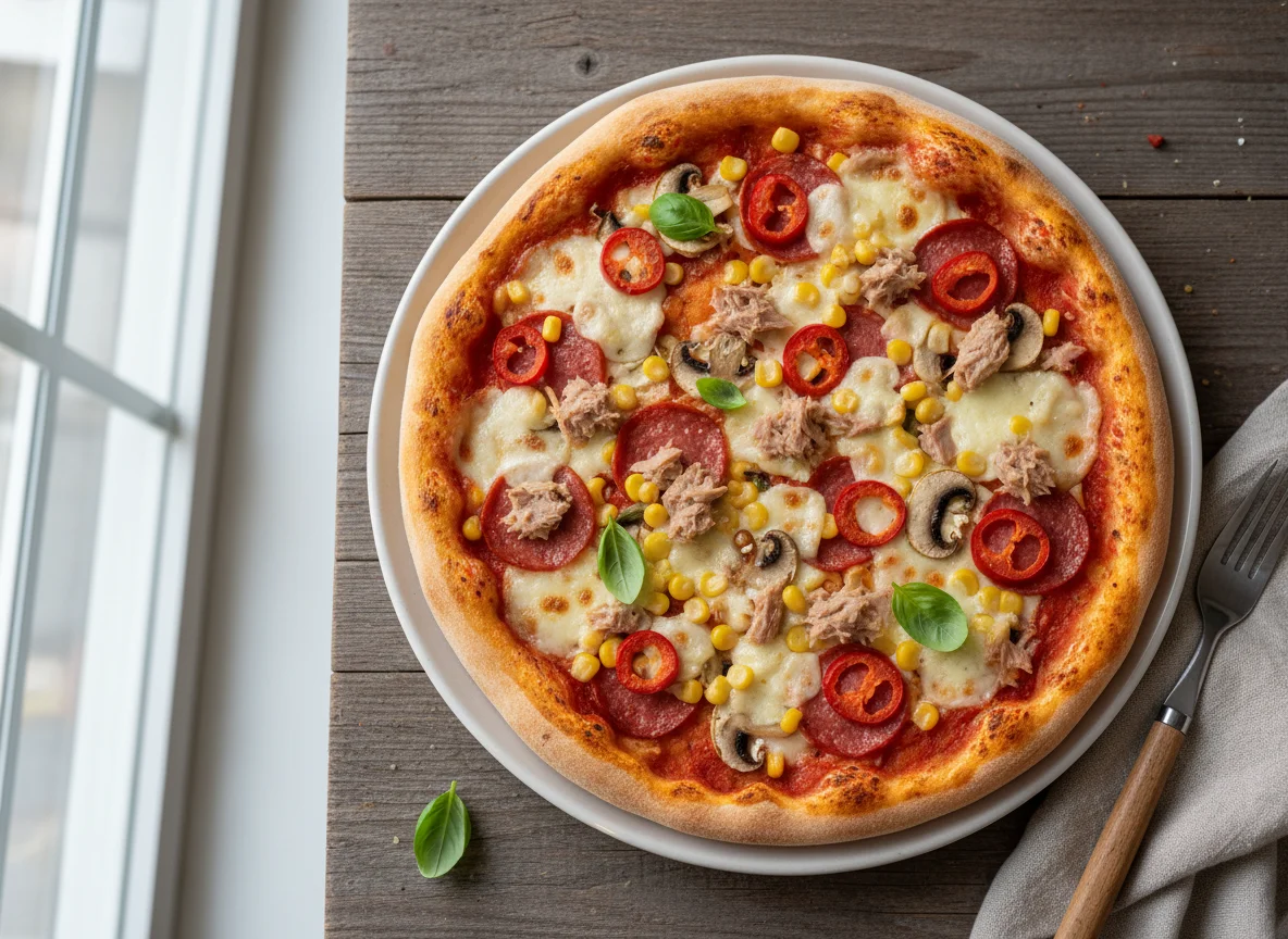 Thunfischpizza mit Peperoni photo